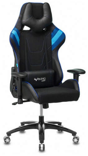 игровое кресло бюрократ бюрократ viking 4 aero, обивка: искусственная кожа, цвет: иск.кожа черная/ткань черная 26-28/сетка синяя(tw-10)-голубая(tw-55)-серая(tw-12) в Томске