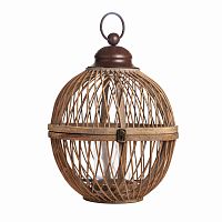 подсвечник-фонарь круглый деревянный большой со стеклом bamboo, 40 см в Томске